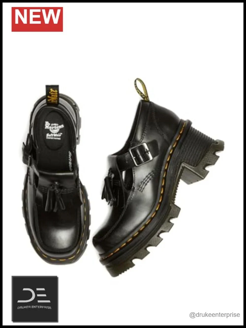 Leather Mary Jane Shoes Block Heel Buckle